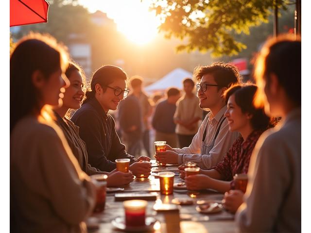 북촌 지역 축제에서 한성 브루 & 블룸 직원들이 지역 아티스트, 소상공인과 함께 웃는 모습