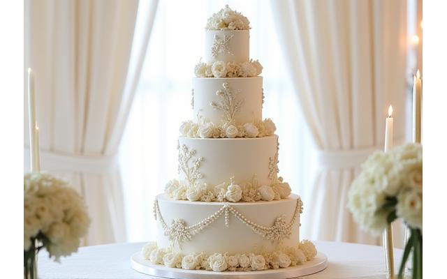 우아하고 로맨틱한 층계형 웨딩 케이크