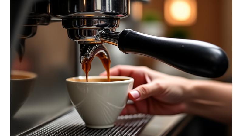 전문 바리스타가 에스프레소 머신으로 커피를 추출하는 모습
