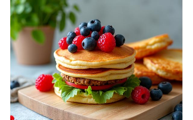 아몬드 가루로 만든 팬케이크와 글루텐 프리 빵으로 만든 샌드위치